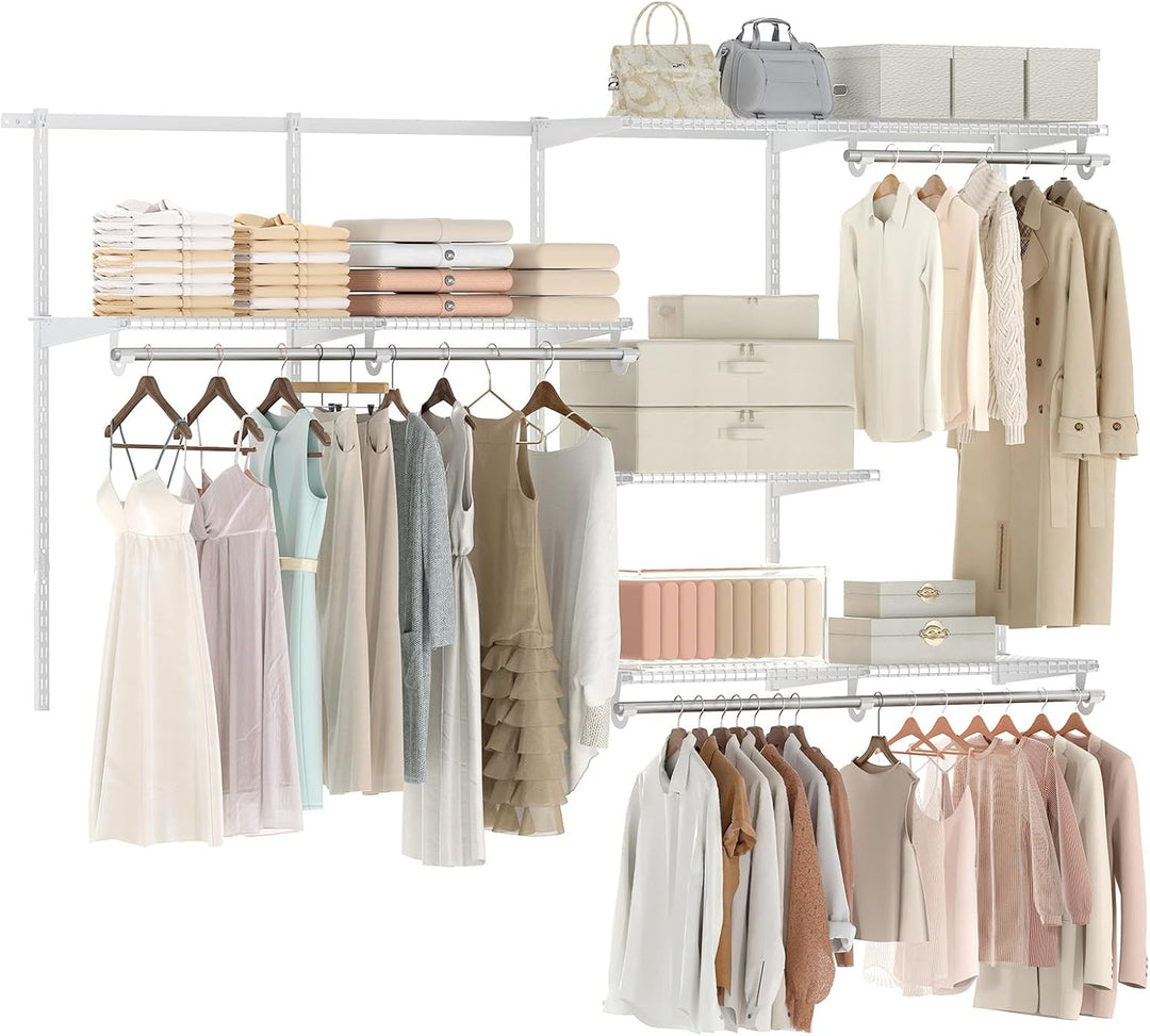 Giantex Closet Organizer System 4-8 FT Wall-Mounted Closet Shelves and Rod