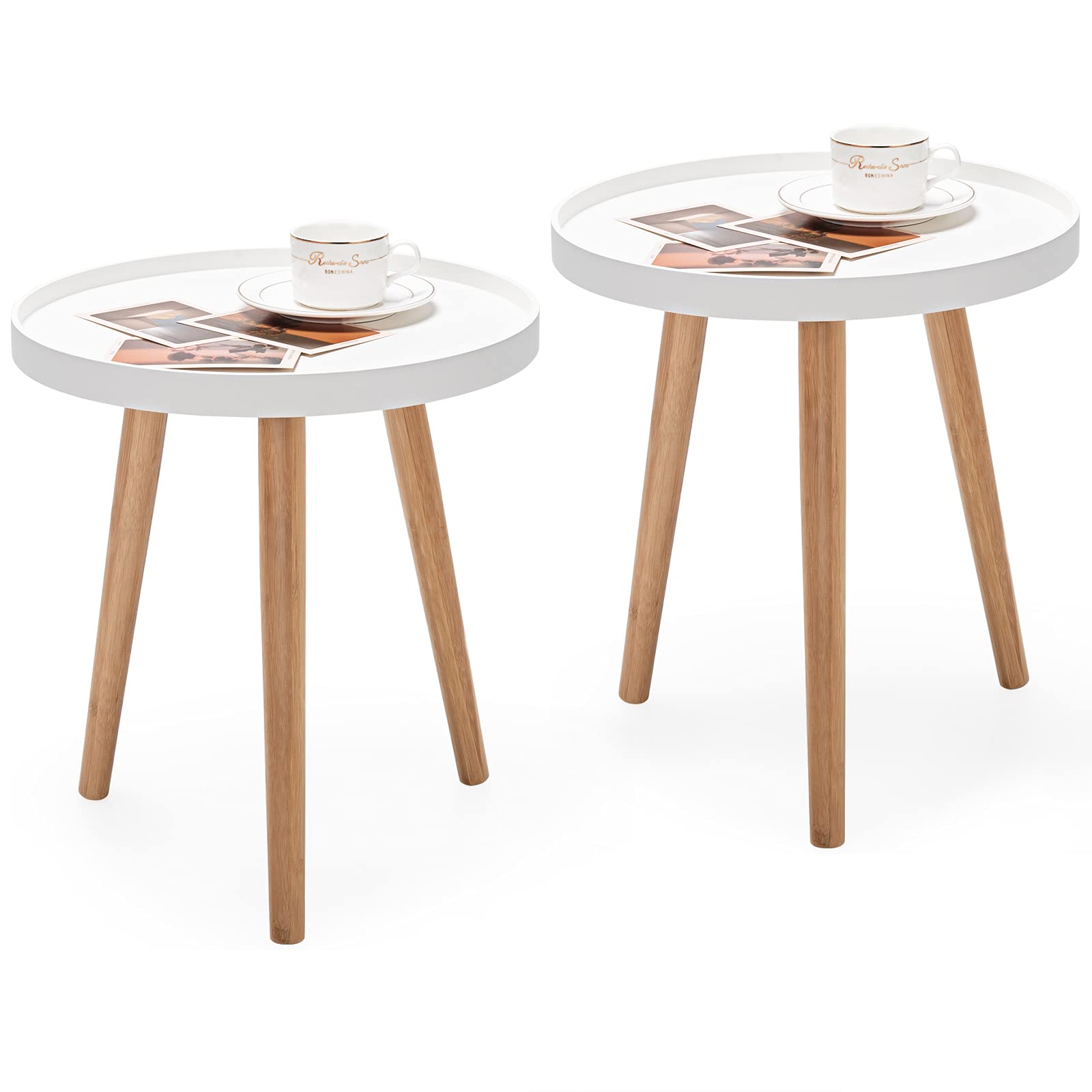 Giantex Round Side Table End Table with Wooden Tray