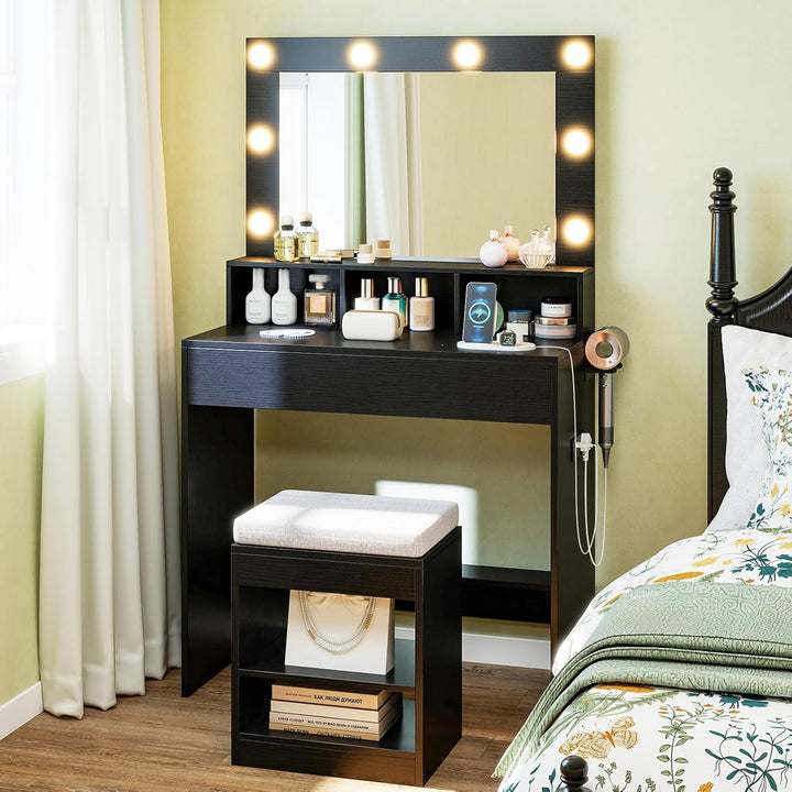 CHARMAID 31.5 Inches Vanity Desk with 3 Lighting Modes and Storage Shelves