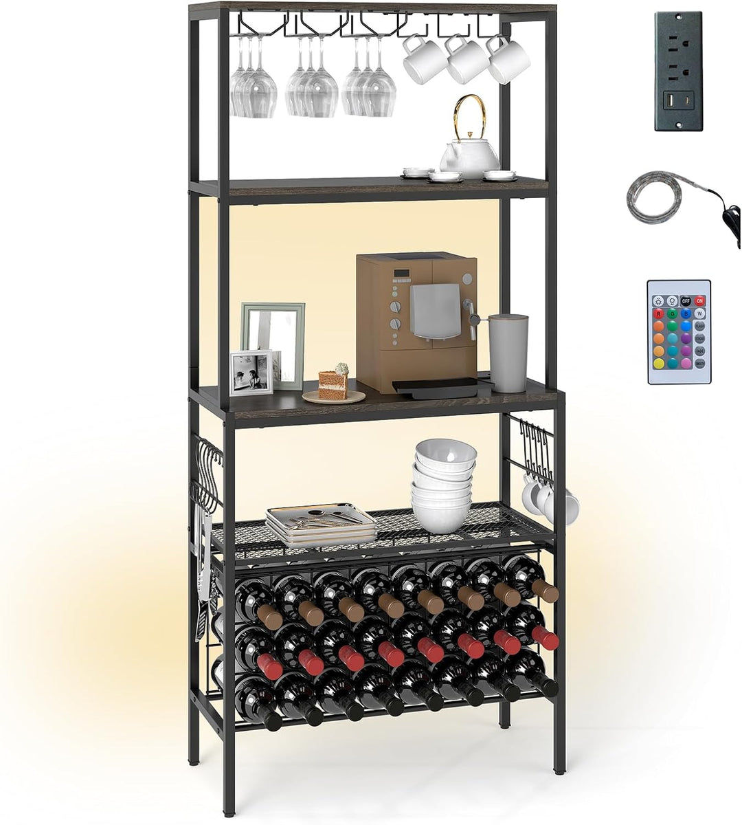 Giantex Wine Rack Freestanding Floor Wine Bar Cabinet w/Power Outlet & RGB Light