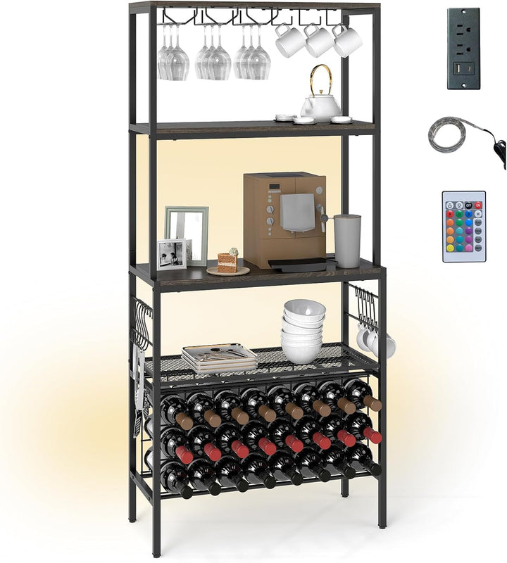 Giantex Wine Rack Freestanding Floor Wine Bar Cabinet w/Power Outlet & RGB Light