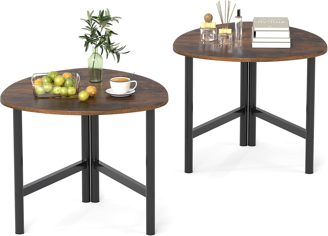 Giantex Triangle End Table Wood Side Table with Metal Legs