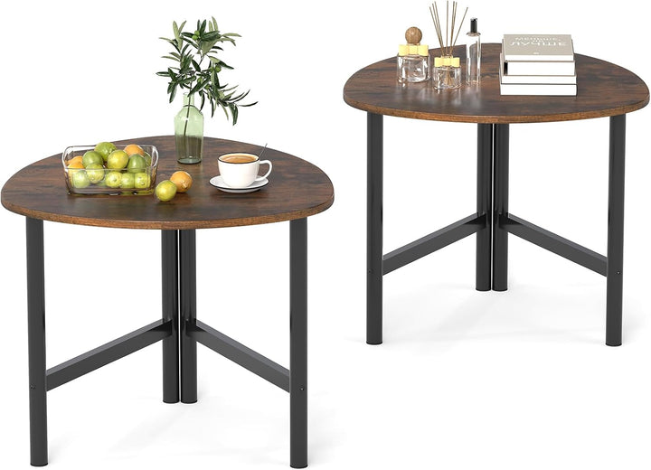 Giantex Triangle End Table Wood Side Table with Metal Legs