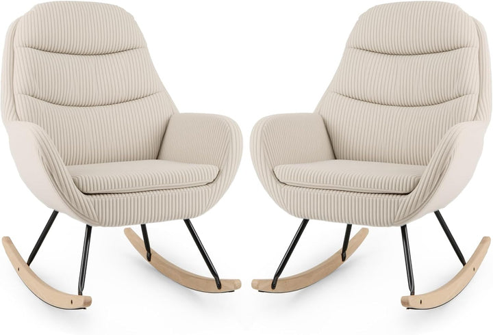 Giantex Upholstered Rocking Chair Nursery Glider Rocker with Padded Backrest and Seat