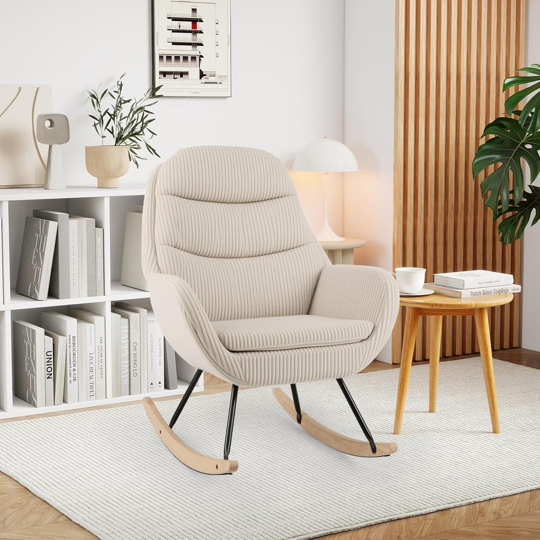 Giantex Upholstered Rocking Chair Nursery Glider Rocker with Padded Backrest and Seat