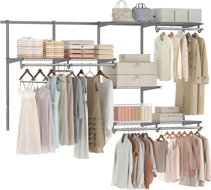 Giantex Closet Organizer System 4-8 FT Wall-Mounted Closet Shelves and Rod