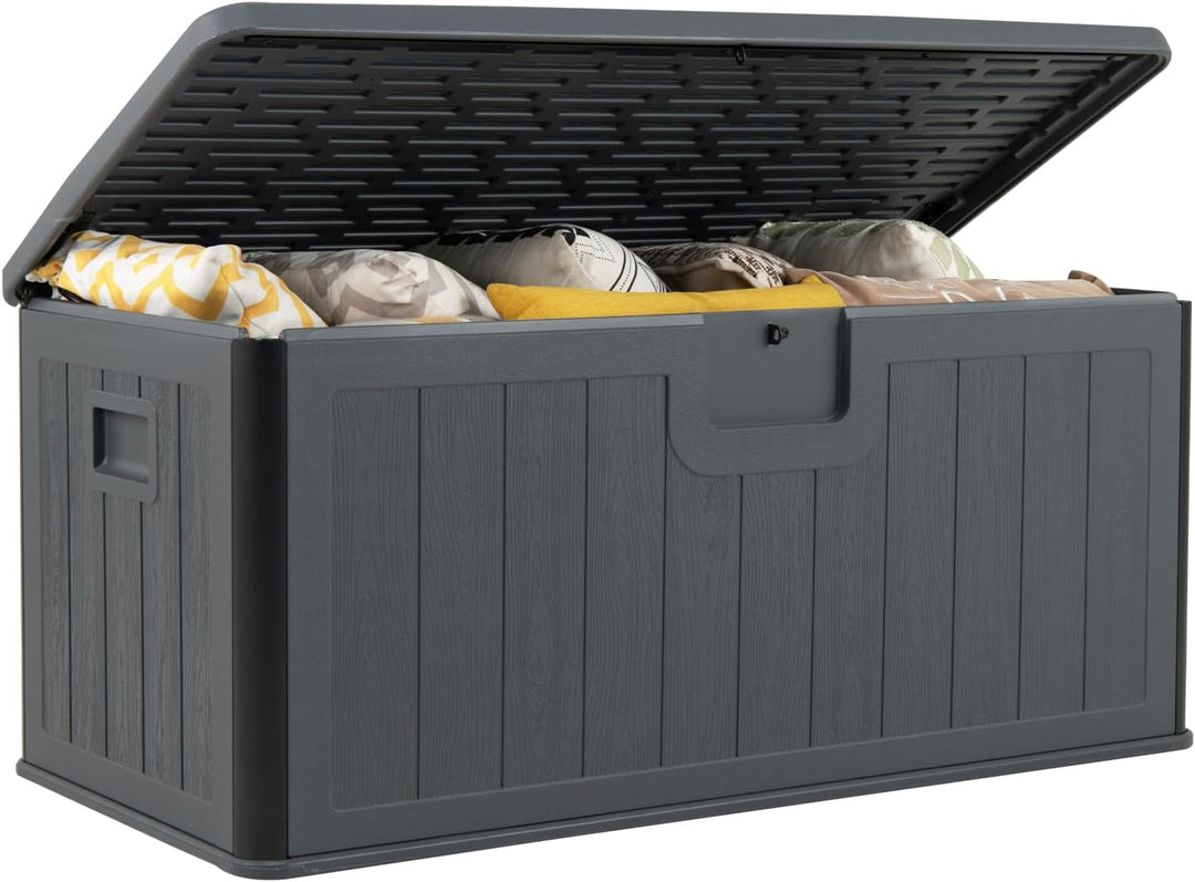 Giantex 100 Gallon Deck Box, Waterproof Resin Box with Lockable Lid