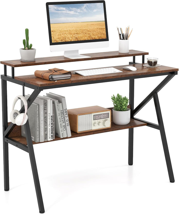 Giantex Space Saving Computer Desk with Monitor Stand and Extra Storage Shelf for Work Study