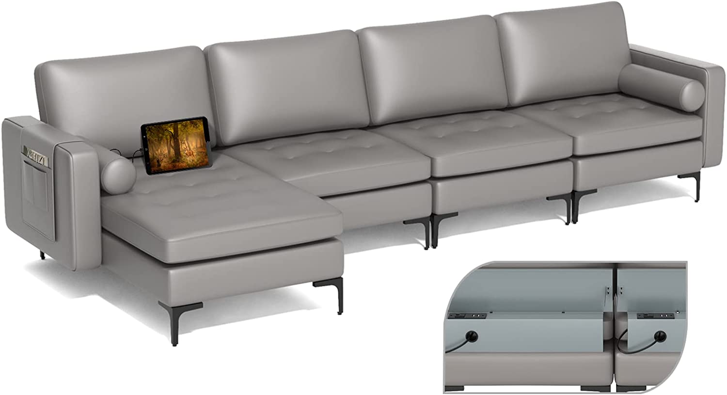 Giantex Sectional Sofa Couch, Convertible Sleeper with 2 or 1 USB Ports Socket