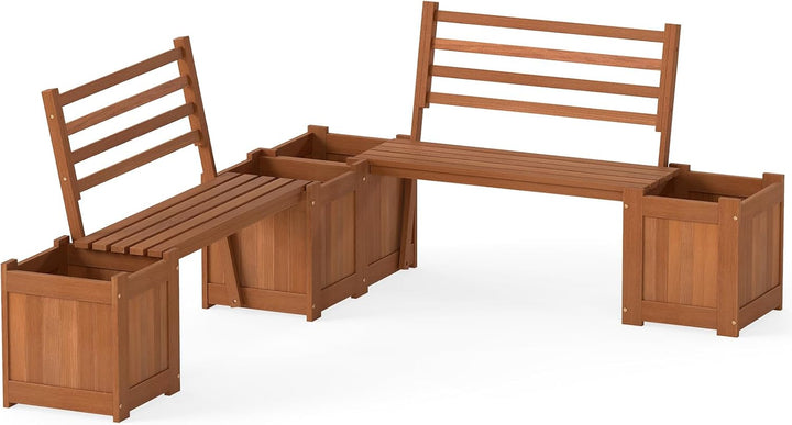 Giantex 2-in-1 Outdoor Bench with Backrest & 2 Raised Garden Beds