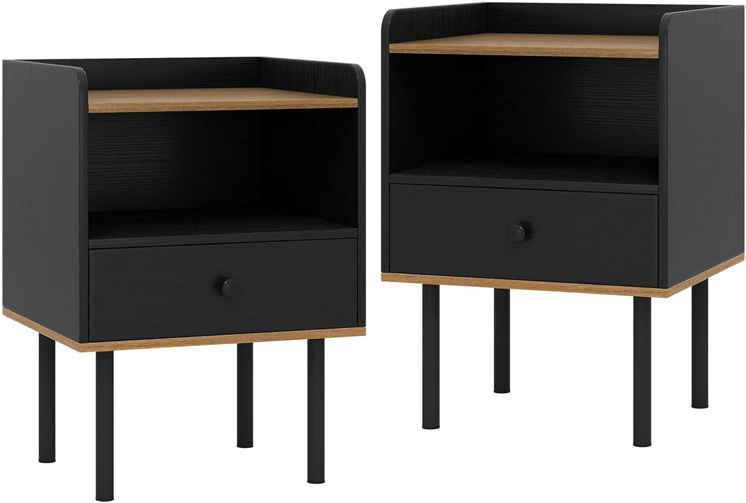 Giantex Wood Night Stand with Drawer - Mid Century Modern Bedside Table