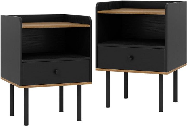 Giantex Wood Night Stand with Drawer - Mid Century Modern Bedside Table