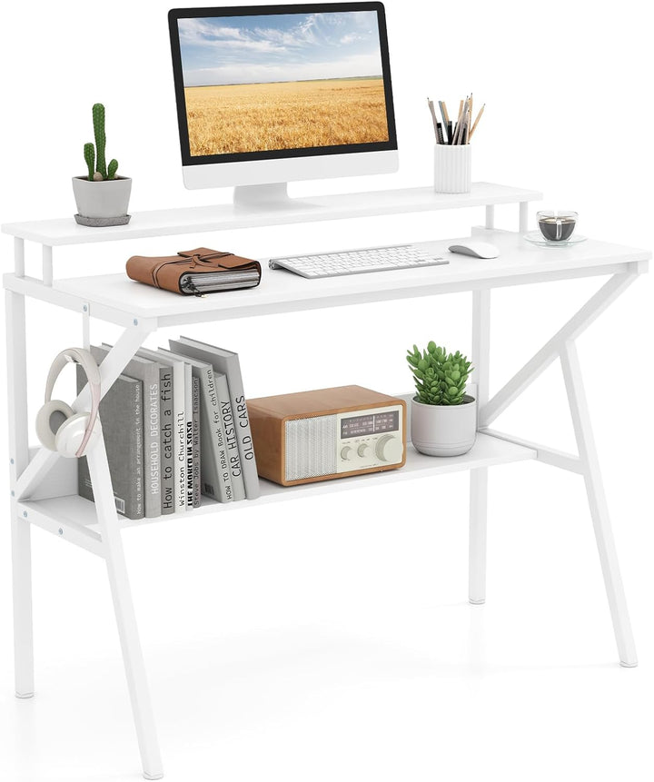 Giantex Space Saving Computer Desk with Monitor Stand and Extra Storage Shelf for Work Study