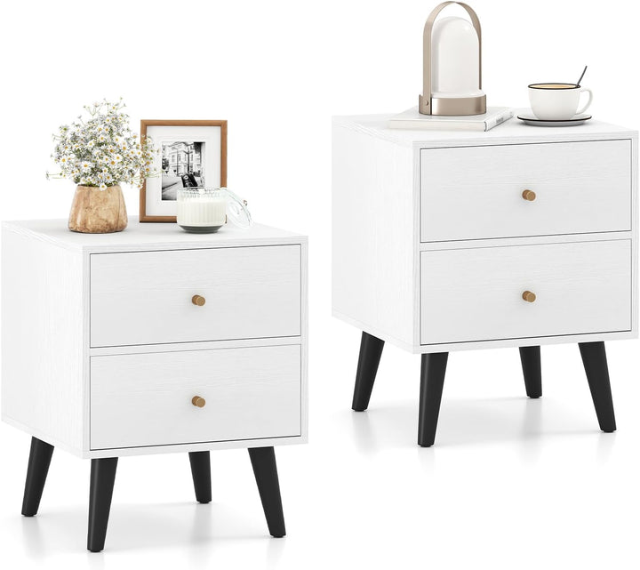 Giantex Night Stand with 2 Drawers Mid Century Modern Bedside Table