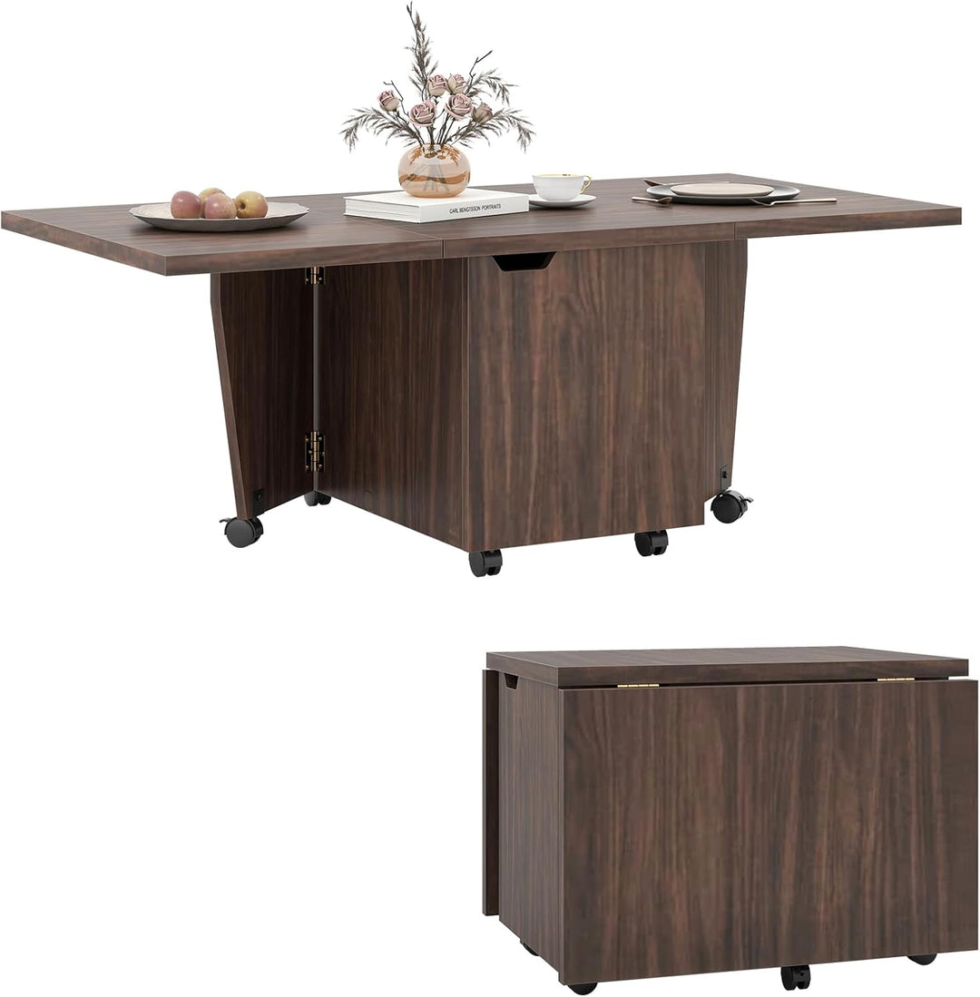 Giantex Folding Coffee Table 48 Inch Drop Leaf Extendable Center Table with Storage Cabinet & Wheels