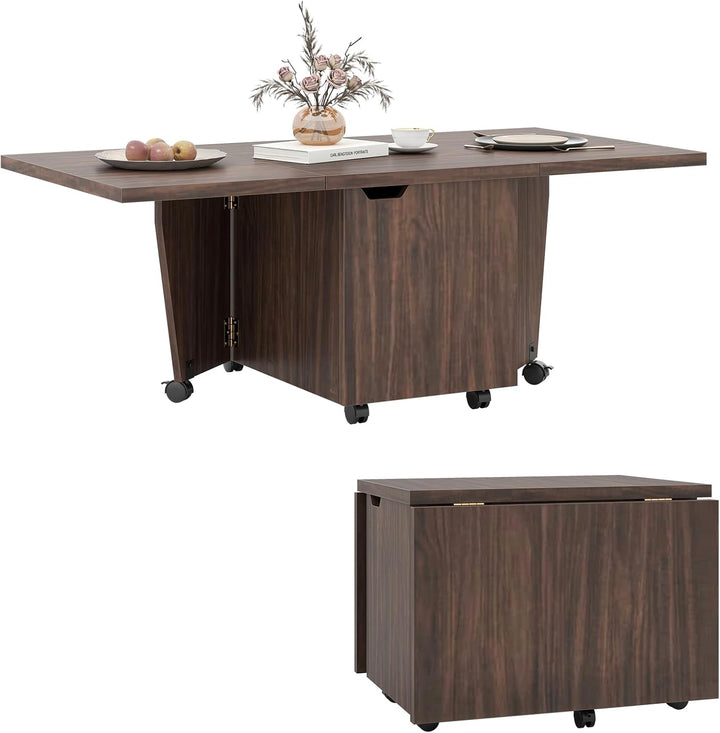 Giantex Folding Coffee Table 48 Inch Drop Leaf Extendable Center Table with Storage Cabinet & Wheels