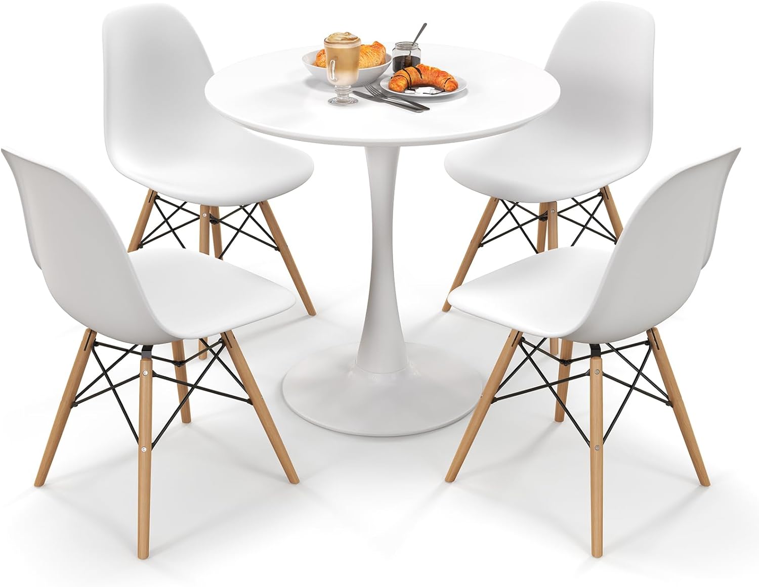 Giantex Dining Room Table Set for 2 or 4, Compact Kitchen Dining Table Set with 32" Round Table and DSW Chairs
