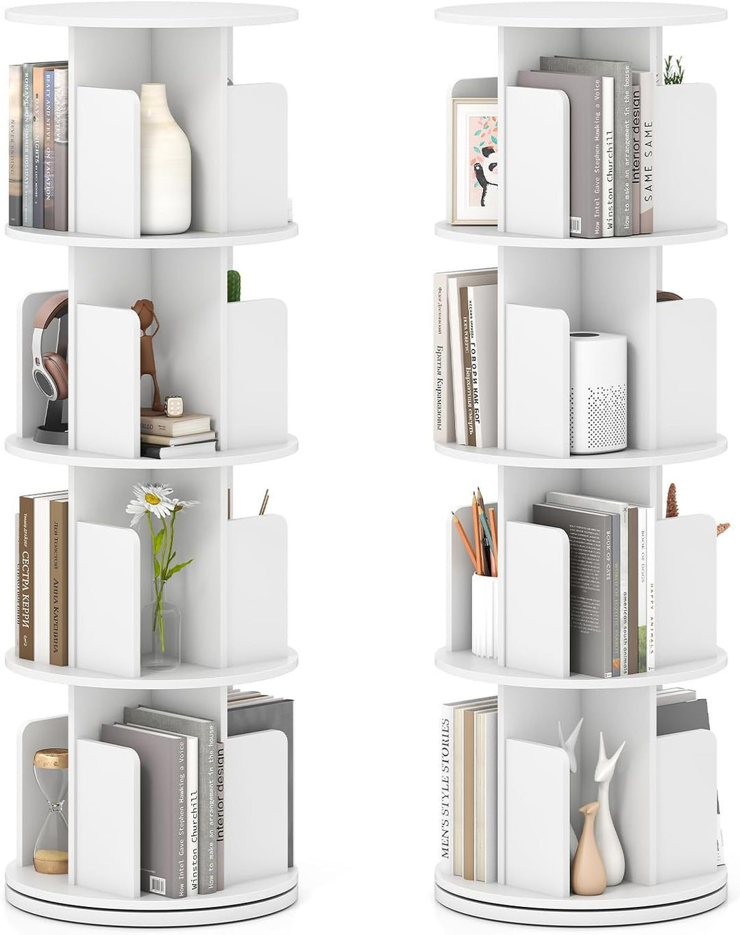 Giantex 4-Tier Rotating Bookshelf 360° Display Rack w/Dividers & Anti-Falling Baffles