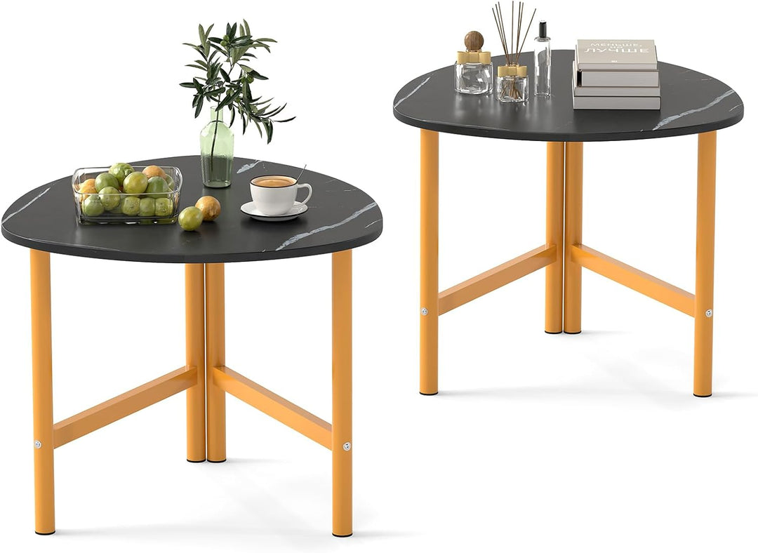 Giantex Triangle End Table Wood Side Table with Metal Legs