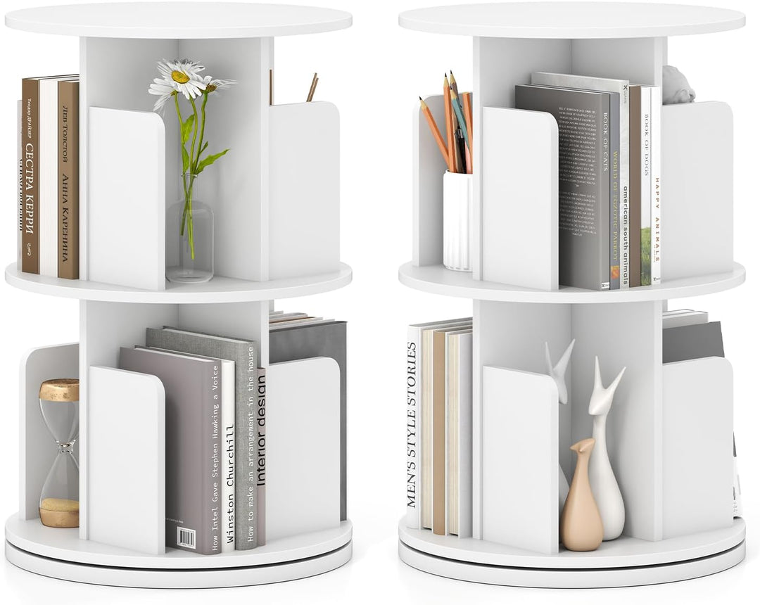 Giantex 2-Tier Rotating Bookshelf 360° Display Rack w/Dividers & Anti-Falling Baffles
