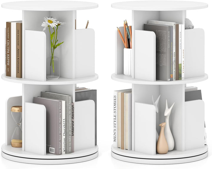 Giantex 2-Tier Rotating Bookshelf 360° Display Rack w/Dividers & Anti-Falling Baffles