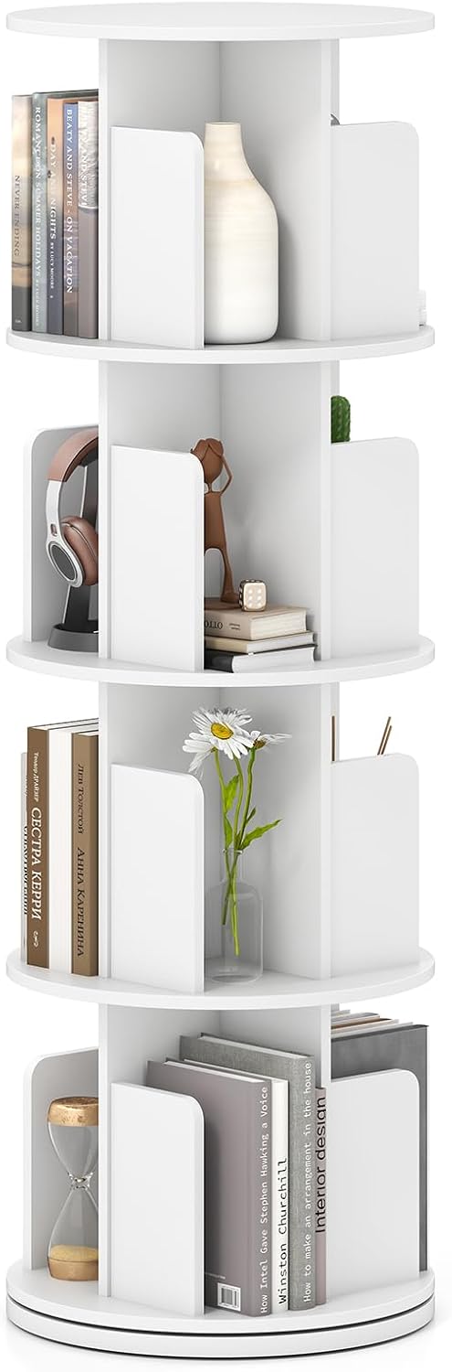 Giantex 4-Tier Rotating Bookshelf 360° Display Rack w/Dividers & Anti-Falling Baffles