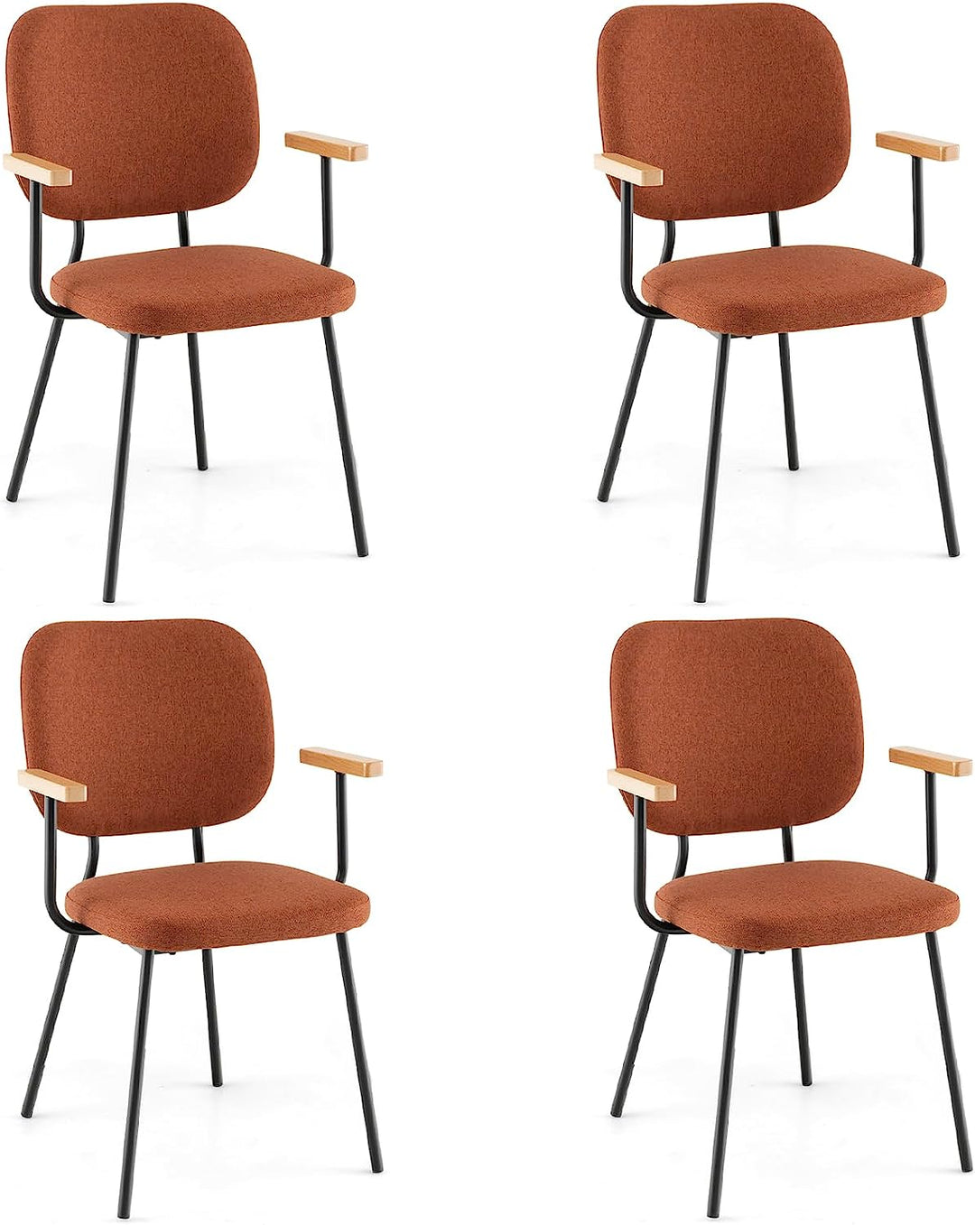 Modern Fabric Dining Chair Set of 2, Padded Armchairs with Linen Fabric