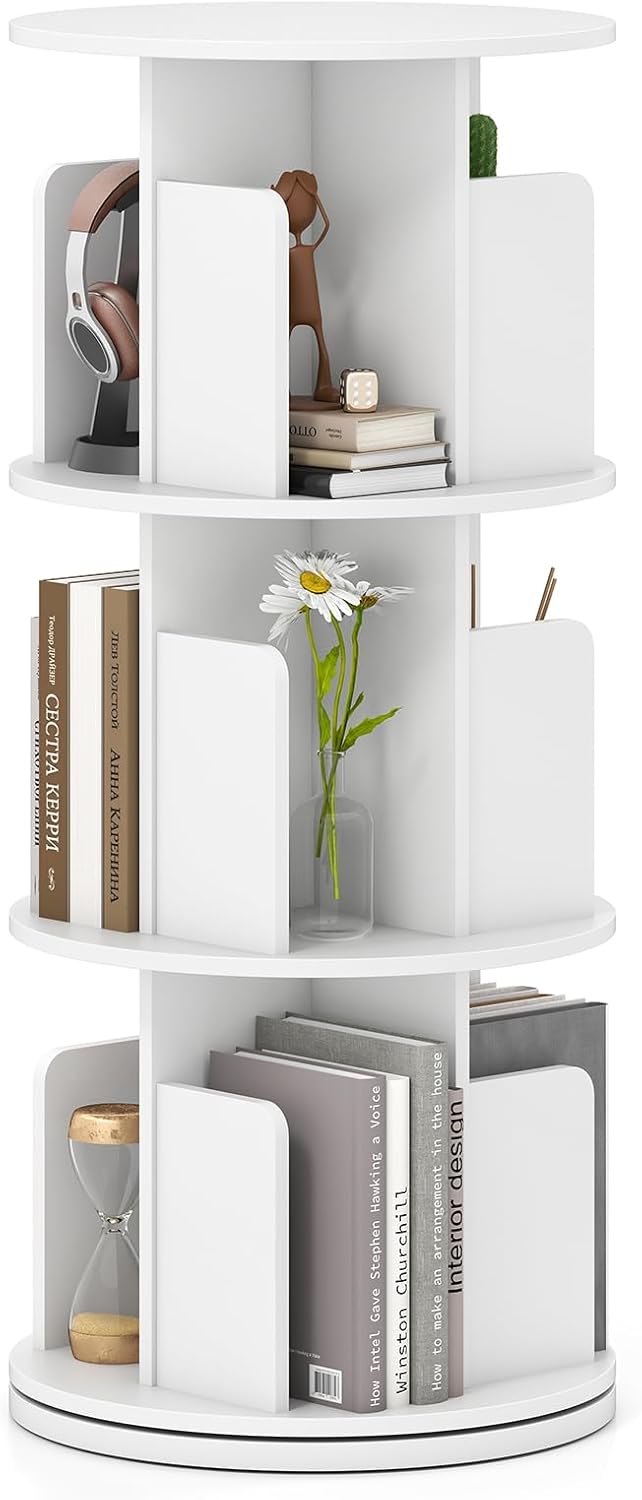Giantex 3-Tier Rotating Bookshelf 360° Display Rack w/Dividers & Anti-Falling Baffles