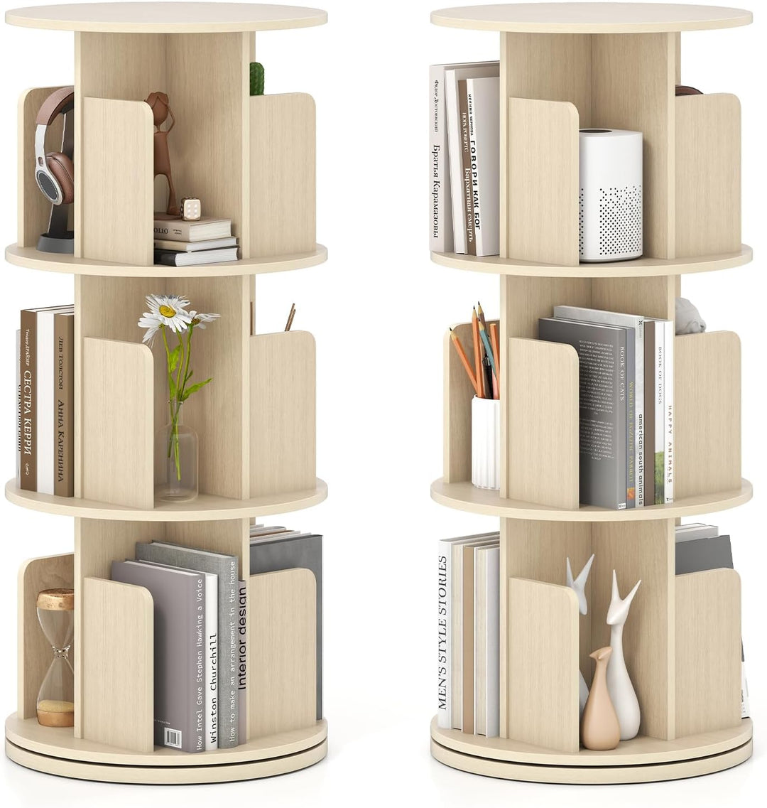 Giantex 3-Tier Rotating Bookshelf 360° Display Rack w/Dividers & Anti-Falling Baffles
