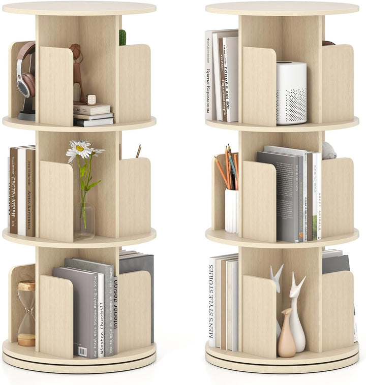 Giantex 3-Tier Rotating Bookshelf 360° Display Rack w/Dividers & Anti-Falling Baffles