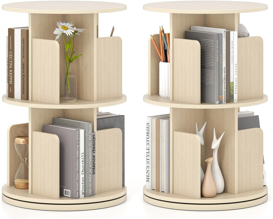 Giantex 2-Tier Rotating Bookshelf 360° Display Rack w/Dividers & Anti-Falling Baffles
