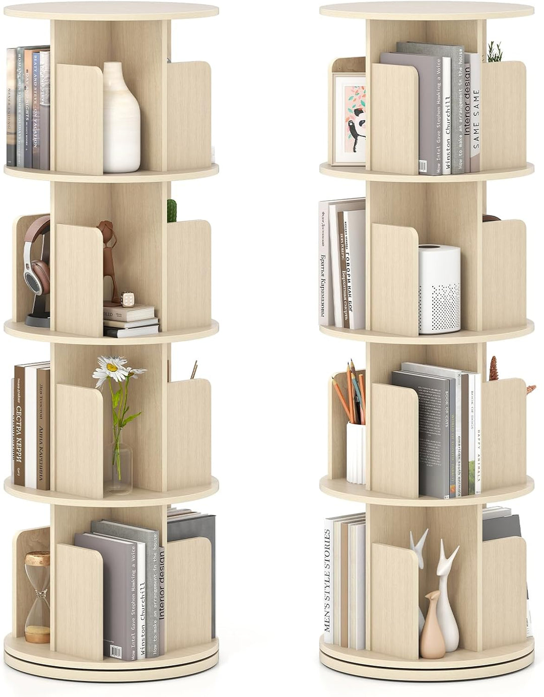 Giantex 4-Tier Rotating Bookshelf 360° Display Rack w/Dividers & Anti-Falling Baffles