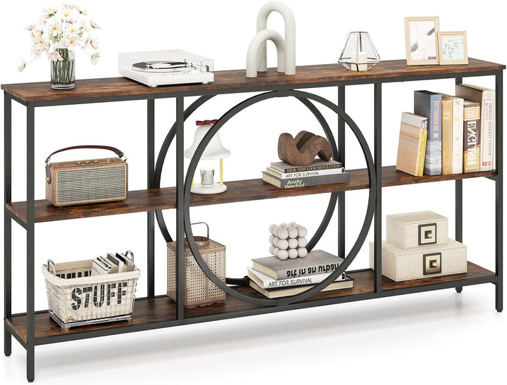 Giantex 3-Tier Long Console Table Narrow Entryway Table with Faux Wood Grain Top & Heavy-Duty Metal Frame