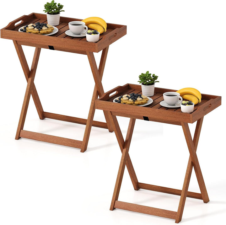 Giantex Outdoor Side Table Wooden Folding Table with Removable Tray Top