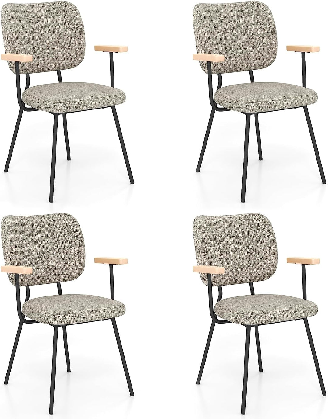 Modern Fabric Dining Chair Set of 2, Padded Armchairs with Linen Fabric
