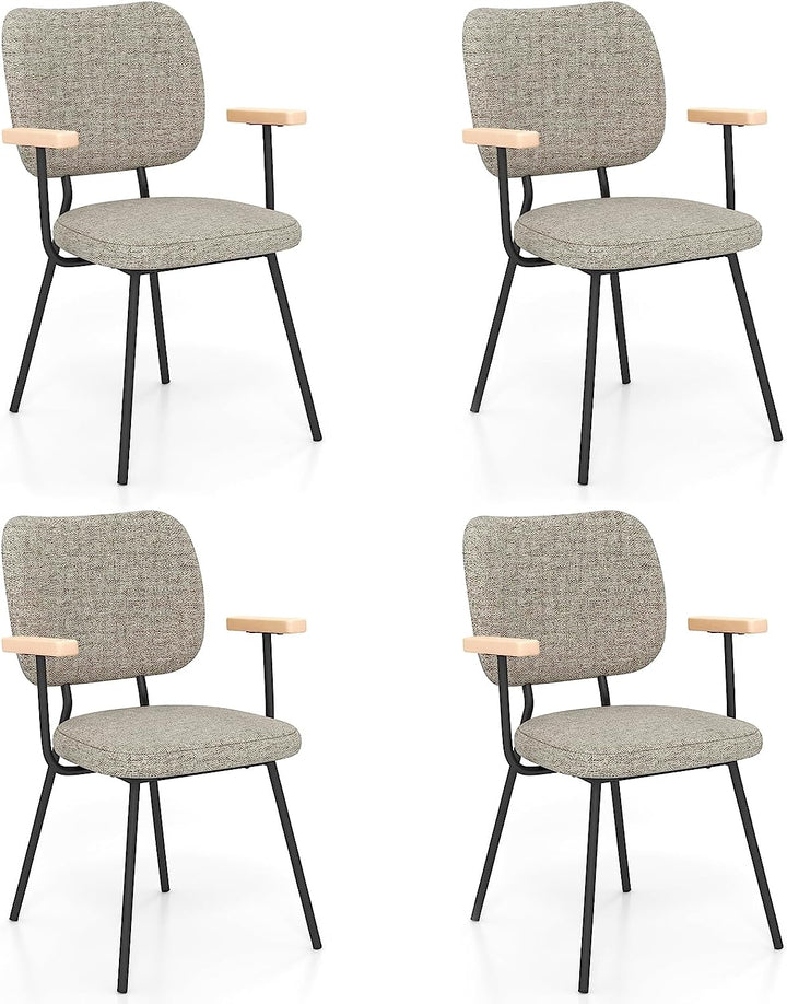 Modern Fabric Dining Chair Set of 2, Padded Armchairs with Linen Fabric