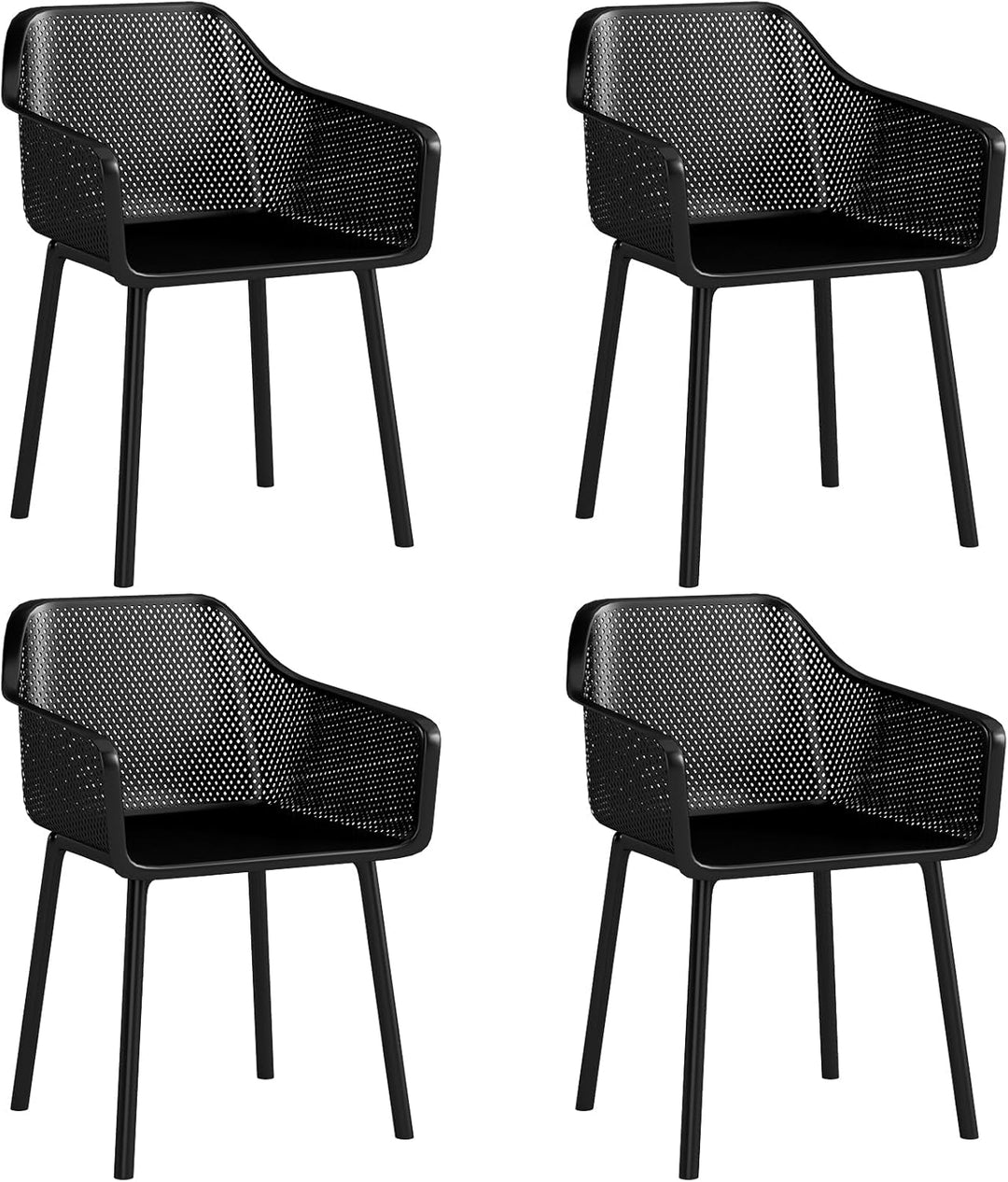 Giantex Plastic Dining Chairs Set of 2/4 Black Kitchen Armchair w/Breathable Mesh Backrest