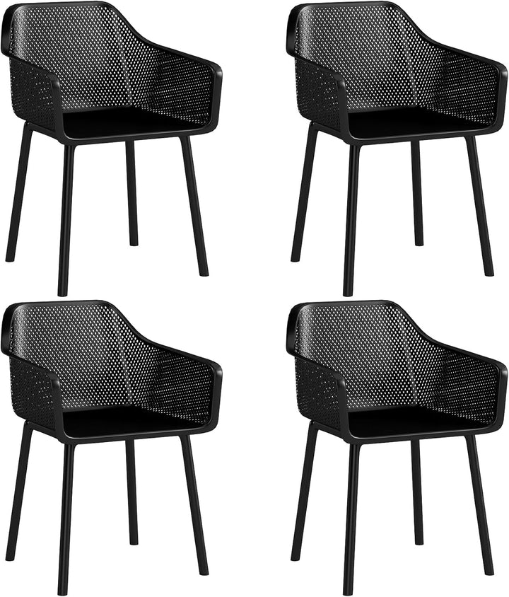 Giantex Plastic Dining Chairs Set of 2/4 Black Kitchen Armchair w/Breathable Mesh Backrest