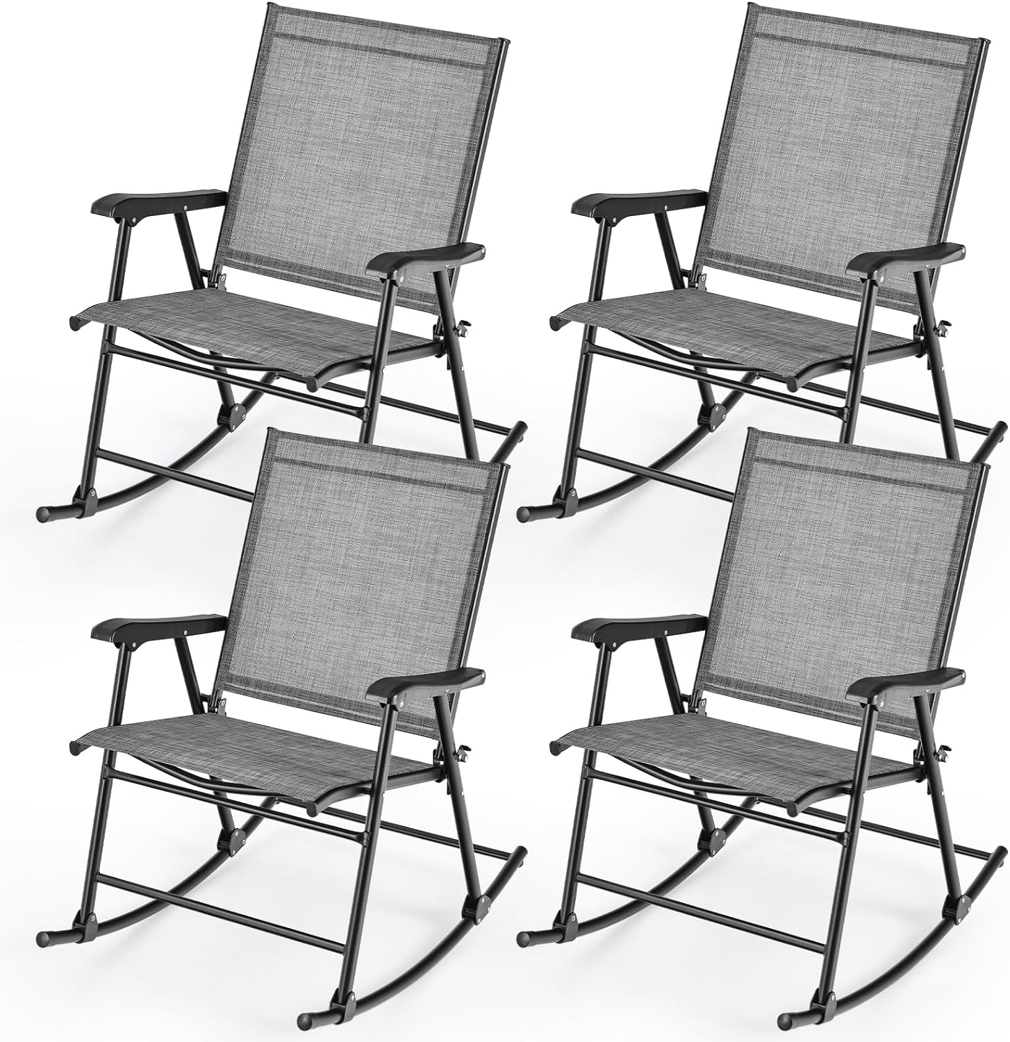 Giantex Folding Rocking Chairs Set of 2 - High Back Patio Rocking Chairs w/Armrests and Footrests, Breathable Back Rest