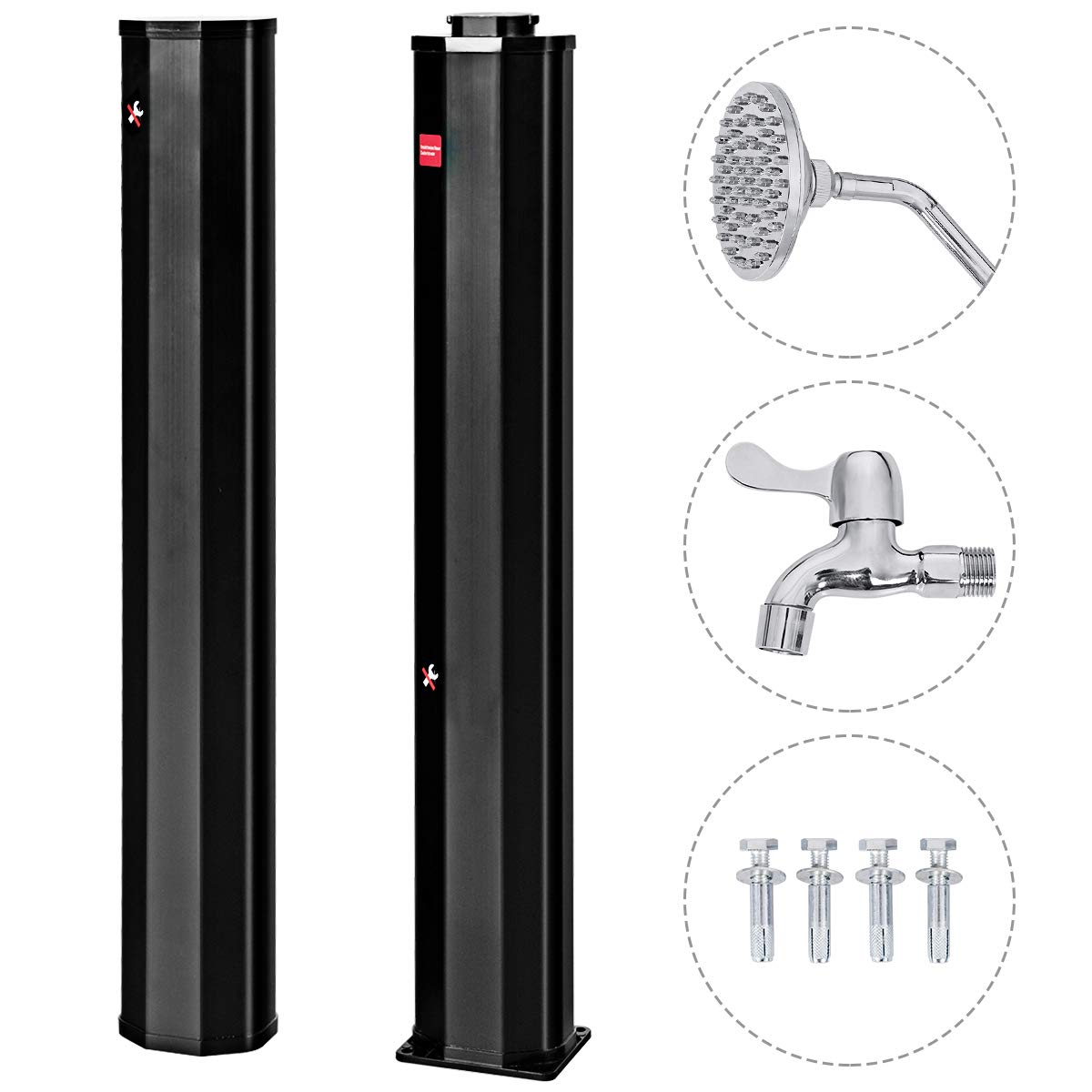 7.2Ft 9.3 Gallon 2-Section Solar Heated Shower W/Shower