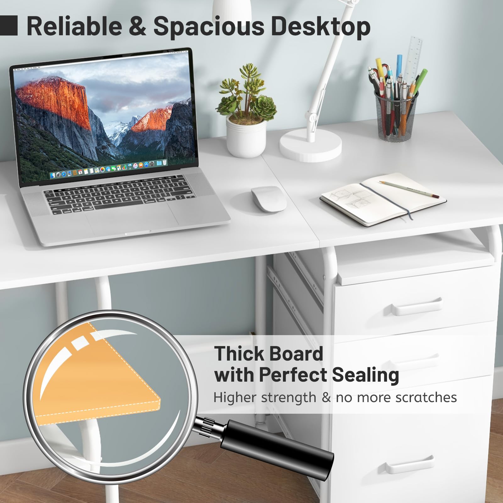 Giantex Folding Desk for Small Space, Rolling Home Office Desk with 3 Drawers & Lockable Universal Wheels
