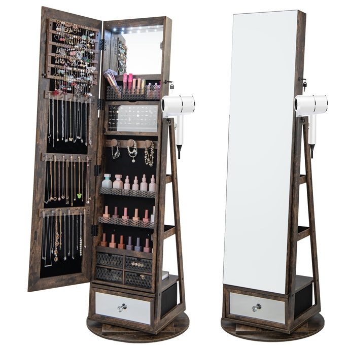 360° Swivel Jewelry Cabinet Armoire with 64.5" H Full Length Mirror - Giantex