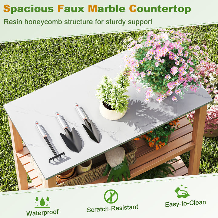 Giantex 3 Tier Outdoor Potting Bench with Faux Marble Tabletop