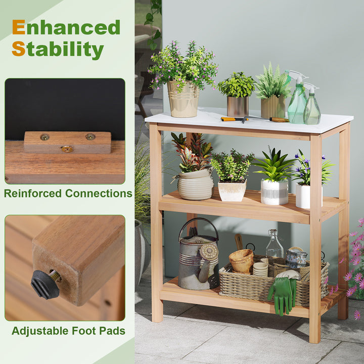 Giantex 3 Tier Outdoor Potting Bench with Faux Marble Tabletop