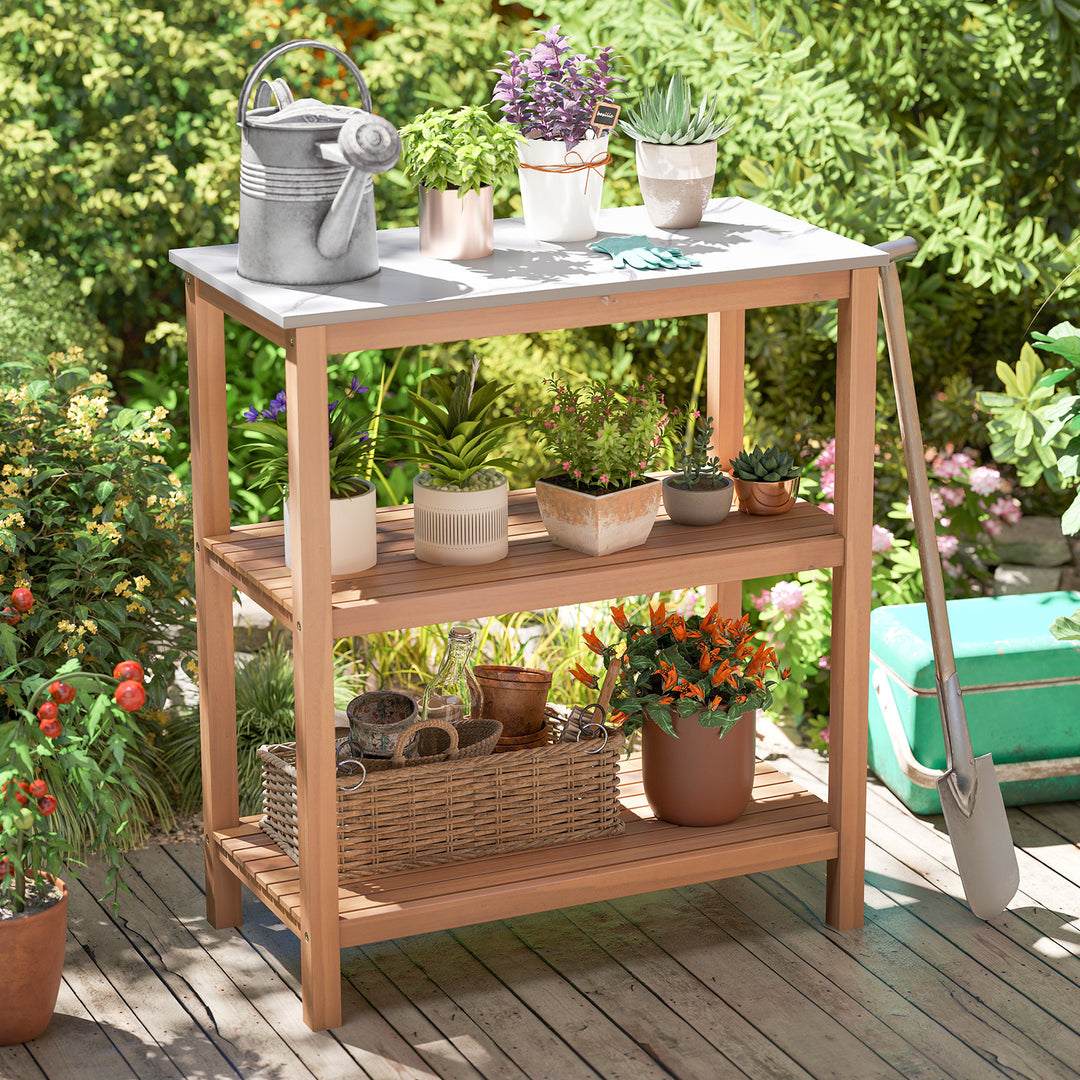 Giantex 3 Tier Outdoor Potting Bench with Faux Marble Tabletop