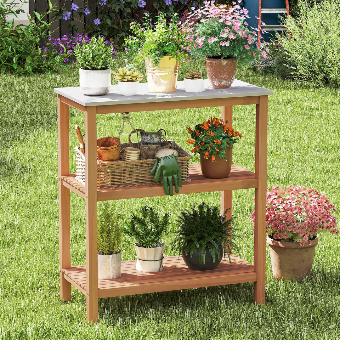 Giantex 3 Tier Outdoor Potting Bench with Faux Marble Tabletop