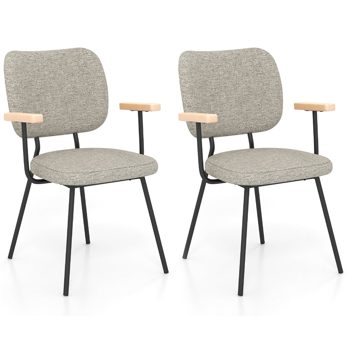 Modern Fabric Dining Chair Set of 2, Padded Armchairs with Linen Fabric