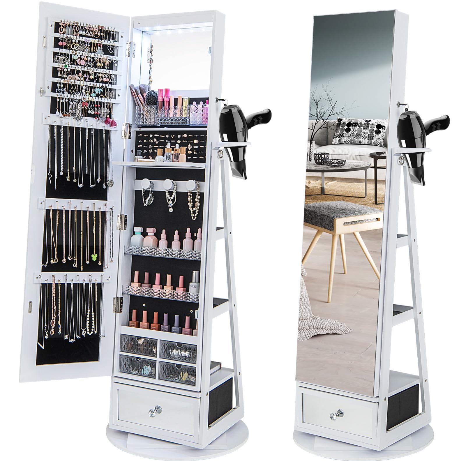 360° Swivel Jewelry Cabinet Armoire with 64.5" H Full Length Mirror - Giantex