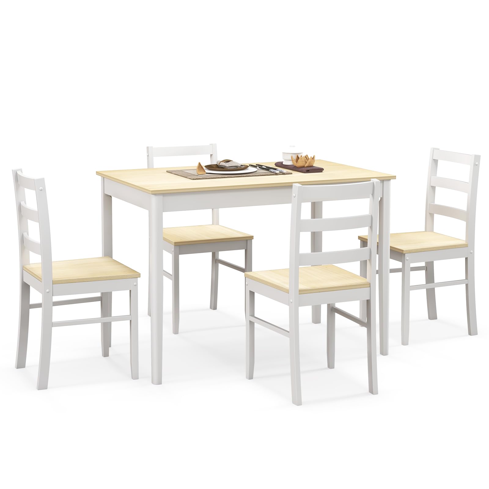 Giantex 5-Piece Dining Set of 4, Solid Wood Rectangular Table & 4 Chairs