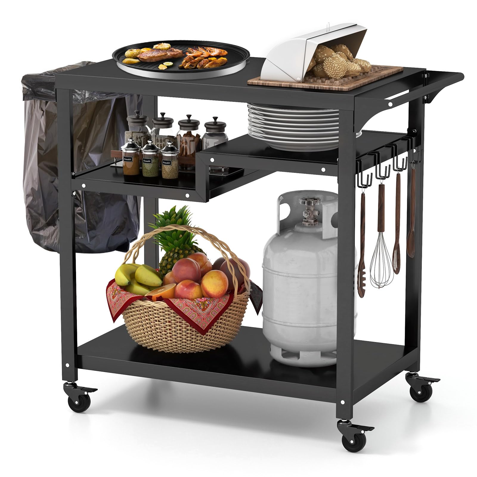 Giantex Outdoor Grill Cart - Pizza Oven Stand Table with Lockable Wheels